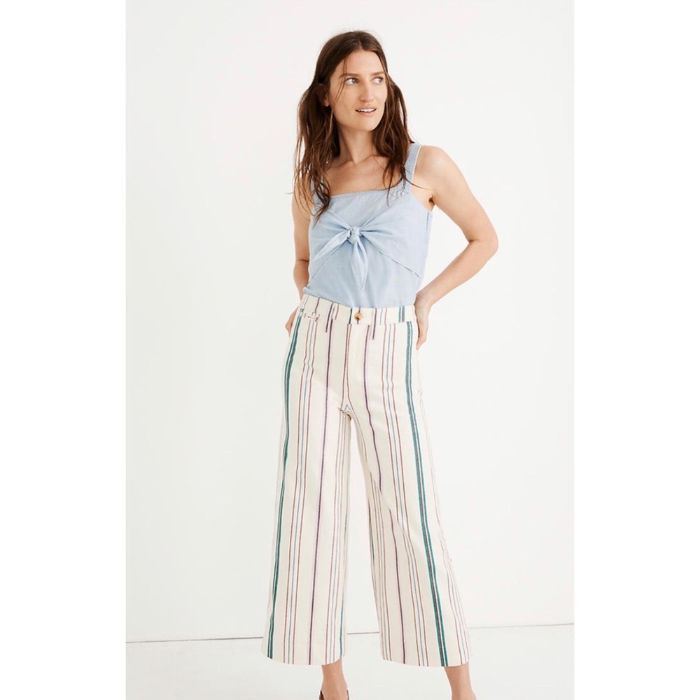 Madewell Cream Cropped Wide-Leg Stripe Pants